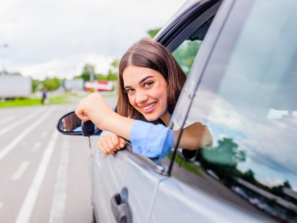 Woman inside a Car on the Road