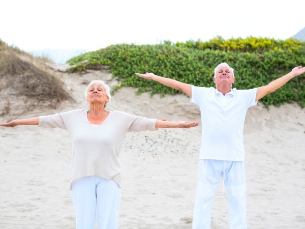 Elderly Couple Stretching