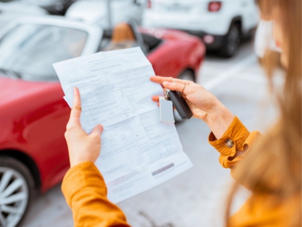Woman Reading a Car Document while Holding a Car Key